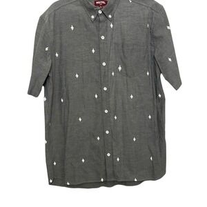 Hotel 1171 Mens Gray Embroidered Short Sleeve Button Down Shirt Size XL